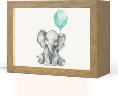 Nachtlampje 20x15 cm - Kinder lampje - Olifant - Baby - Dieren - Blauwe ballon - Tafellamp kinderkamer - Slaapkamer lamp - Bedlamp kinderen - Kinderlampje stopcontact - Wandlamp babykamer - Nachtlampjes