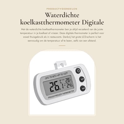Dailygoods- Koelkastthermometer Waterdicht - Digitale Thermometer - Groot LCD-Scherm - Binnenthermometer - Multifunctioneel - Materiaal ABS