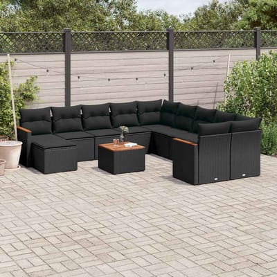 vidaXL - 12-delige - Loungeset - met - kussens - poly - rattan - zwart