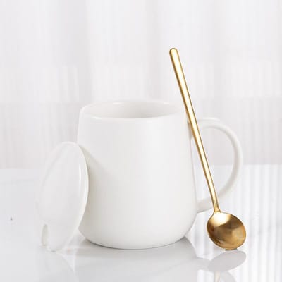 Eenvoudige Mok met Deksel Lepel Keramische Kop Hotelkamer Waterbeker Openingscadeau Koffiekop 301-400ml