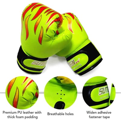 Gants de Boxe pour Enfants Gants d'Entraînement Kick Boxing pour Enfants Mitts Sac de Frappe Muay Thai Jeunesse Équipement d'Entraînement de Boxe vert