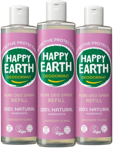 Happy Earth 100% Natuurlijke Deo Spray Navulling Lavender Ylang - 3 x 300 ml - Voordeelverpakking
