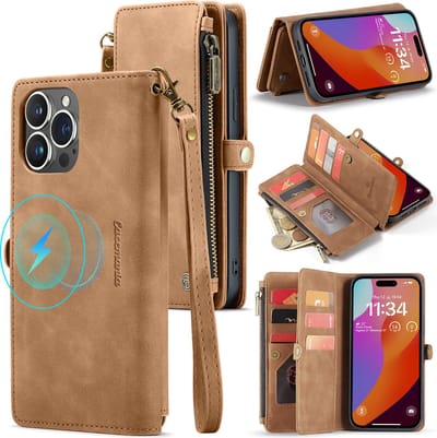 Casemania Hoesje Geschikt voor Apple iPhone 15 Plus - Sienna Brown- Luxe Portemonnee Book Case met Rits - Geschikt voor MagSafe