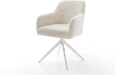 Eetkamerstoel Greg-Flex kruisframe breed wit pluchen crème-wit 360° draaibaar rocker-functie pocketveer kern