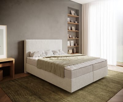 Boxspringbed Dream-Well Bouclé Crème-Wit 160x200 cm met Matras en Topper