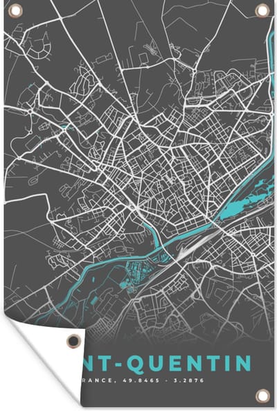 Muurdecoratie Plattegrond - Stadskaart - Kaart - Saint-Quentin - Frankrijk - 120x180 cm - Tuinposter - Tuindoek