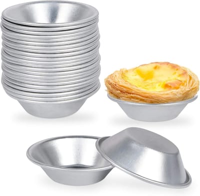 Set van 25 taartvormpjes – Bakvormen - Eierpasteivormpjes – Ronde taartvormpjes – Dessertvormen – Herbruikbaar – Antiaanbaklaag - 7cm – Aluminium – Zilver