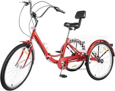 Driewieler Fiets - Driewieler Volwassenen - Boodschappen Vervoeren - Opvouwbaar Carbon Frame - 24 Inch Wielen - Rood