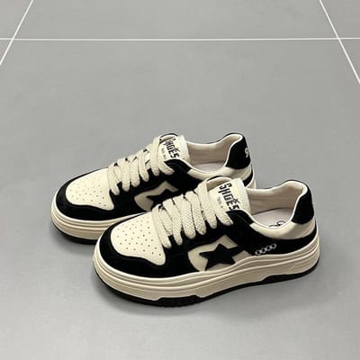 Casual Sneakers Dames Lente Nieuw Laag Uitgesneden Ronde Neus Vetersluiting Ster Dikke Zool Alles-match Sportschoenen 40 gray
