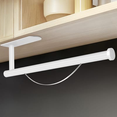 Famanu - Keukenrolhouder zonder boren, met afrolrem, keukenpapierhouder, zelfklevend, papierrolhouder, roestvrij staal, keukenrolhouder, muur of onder kast (wit)