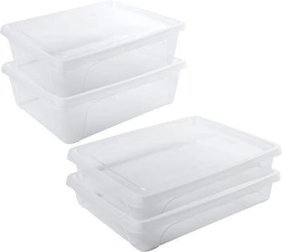 4x Voorraad/vershoudbakjes laag 1,5 en 2,5 liter transparant plastic/kunststof - 24 x 20 x 5 cm - 24 x 20 x 8 cm - Vienna - Vershouddoos bakje - Mealprep - Maaltijden bewaren