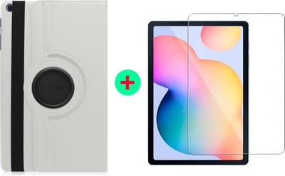 Arara Hoes Geschikt voor Samsung Galaxy Tab S6 Lite (2020/2022) Hoes draaibaar – Wit Met Screenprotector - tempered glass