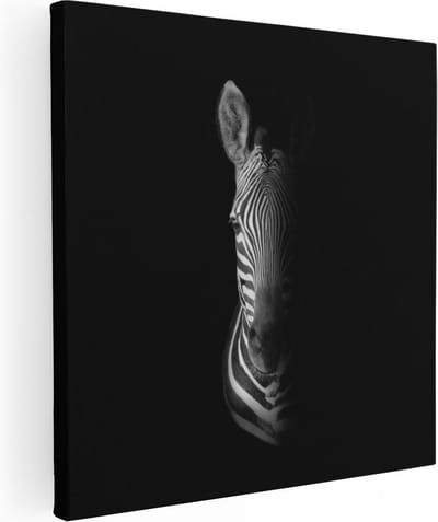 Artaza Canvas Schilderij Dierenkop Zebra - 30x30 cm - Klein - Wanddecoratie Afrika - Muurdecoratie Zwart Wit - Kamer Accessoires Woonkamer