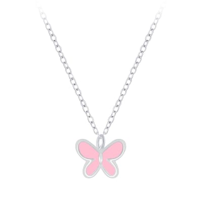 Joy|S - Zilveren petit vlinder hanger met ketting - 36 cm + 5 cm extension - roze
