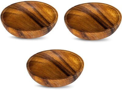 levandeo Set van 3 borden acaciahout, 10 x 2,5 cm, rond, houten design, schaal, snackschaal, decoratiebord, unicaat, tafeldecoratie, acaciahout, snacks