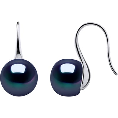 Oorbellen Hooks zoetwaterparels 9-10 mm Buttons Black 925
