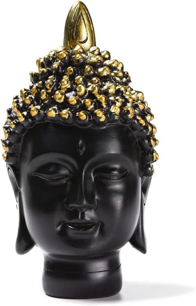 Meditatief Boeddha Hoofd Standbeeld Zwart en Goud Decoratie voor Woonkamer en Kantoor 13,5 cm