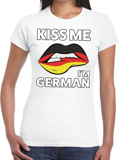 Kiss me I am German t-shirt wit dames - feest shirts dames - Duitsland kleding XS