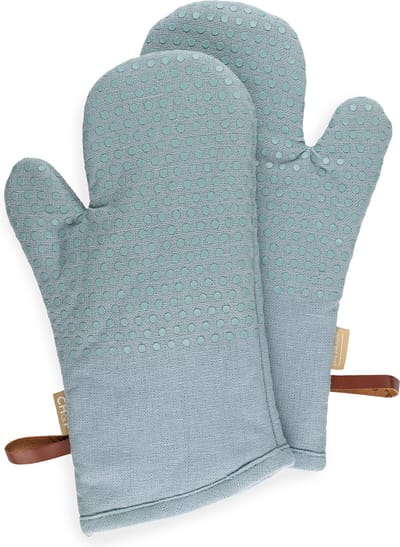 CH&F Silicon Dots Dove Ovenwanten Lichtgrijs | Set van 2 | 18x33 cm | 100% Katoen met Siliconen Dots voor Extra Grip | Ovenhandschoenen