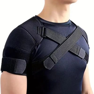 Sangle de soutien d'épaule réglable Double bandage Genouillère à compression croisée pour la correction de la posture le soulagement de la douleur 2XL-3XL noir