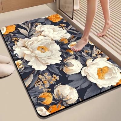 Badmat Antislip Absorberende Badkamermat Diatomeeënaarde Microvezel Badmat Zacht Sneldrogend 50 x 80 cm Geel en Wit en Zwart en Grijs