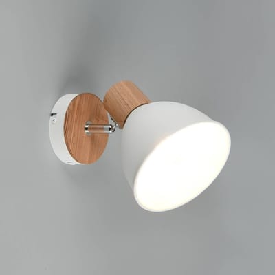 Reality Leuchten Plafondlamp Delume, wit, Ø 15 cm, 1-lamp, metaal/hout
