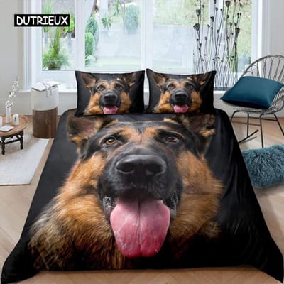 Duitse Herder Dekbedovertrek Set 3D Duitse Herder Puppy Print Beddengoed Set voor Kinderen Jongens Meisjes Huisdier Dier Thema Dekbedovertrek EU single(135x200cm)