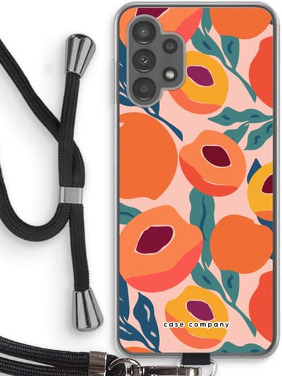 Case Company® - Hoesje met koord geschikt voor Samsung Galaxy A13 4G hoesje met Koord - Perzik - Telefoonhoesje met Zwart Koord - Bescherming aan alle Kanten en Over de Schermrand