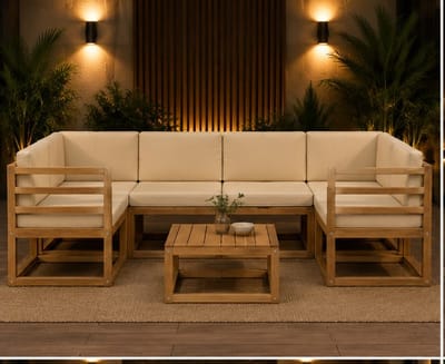 Loungeset Tuin 10-delig 59 x 59 x 37 cm – Modulaire Acaciahouten Tuinset met Crème Kussens, Weerbestendige Outdoor Loungeset voor Tuin, Terras, Balkon en Zwembad – Mobili Bella