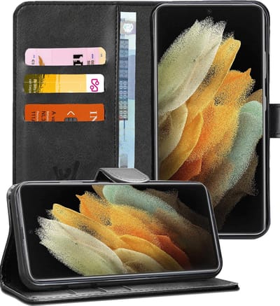 Hoesje geschikt voor Samsung Galaxy S21 Ultra - Book Case Kunstleer Wallet Cover Portemonnee Pasjeshouder Hoes Zwart