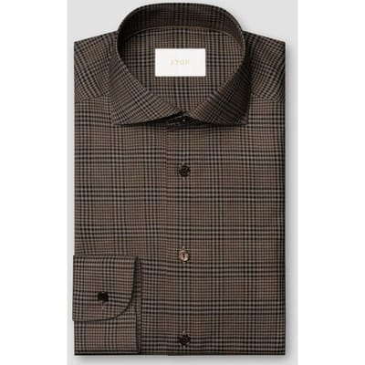 Eton Overhemd Super 120s Merino Wool Allover Mini Check Donker Bruin / male