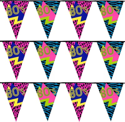 Boland Vlaggenlijn slinger met Eighties print - 3x - 600 cm - polyester - Jaren 80/eighties feest thema