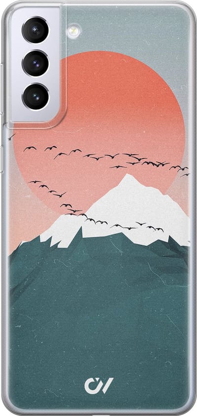 Hoesje geschikt voor Samsung Galaxy S21 hoesje - Mountain Birds - - Blauw - - Casevibes
