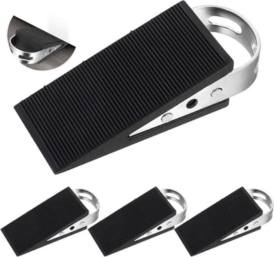 Set van 4 Antislip Deurwiggen van Rubber met RVS Handvat - Ideaal voor Thuis, Kantoor en Hotels (12 x 5 x 3 cm)