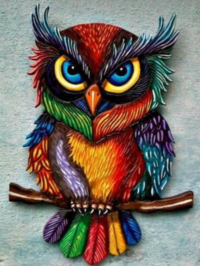 Diamond painting de luxe 30x40cm - Gekleurde uil - ronde steentjes