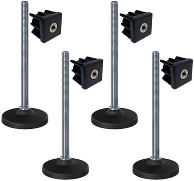 Roestvrijstalen stelpoot M16x230, 100 mm kunststof voet + inzetstuk 50x50x2 mm – Set van 4