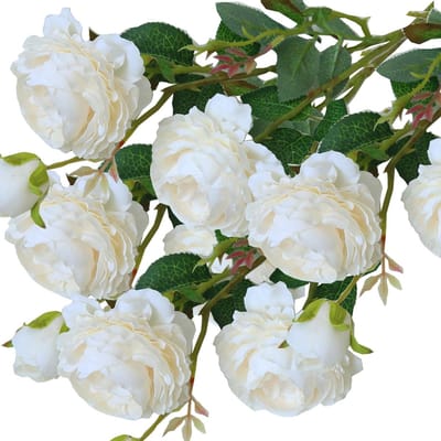 Kunst Pioen Boeket - Zijden Bloemen - Feestelijke Decoratie - Real Touch Materiaal - 61cm Hoog - Romig Wit