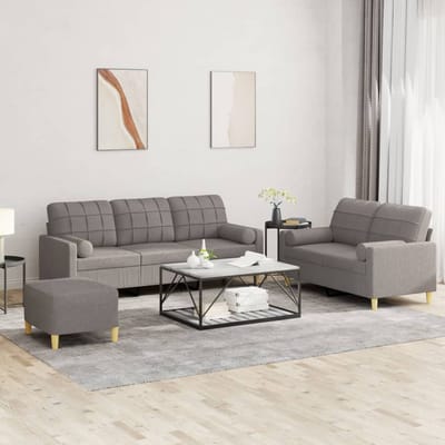 vidaXL - 3-delige - Loungeset - met - kussens - stof - taupe