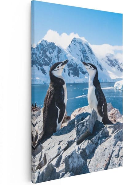 Artaza Canvas Schilderij Pinguïns Antarctica - 20x30 cm - Klein - Wanddecoratie Landschap - Muurdecoratie Sneeuw - Kamer Accessoires Natuur