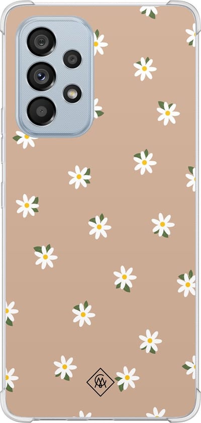 Casimoda® hoesje - Geschikt voor Samsung Galaxy A53 - Sweet Daisies - Shockproof case - Extra sterk - Siliconen/TPU - Bruin/beige, Transparant