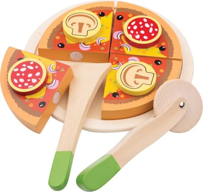 Woet® Houten Pizza Speelset - Snijbare Pizza met Bord, Snijder & Schep - Educatief Rollenspel - Speelgoedeten - Vanaf 2 Jaar