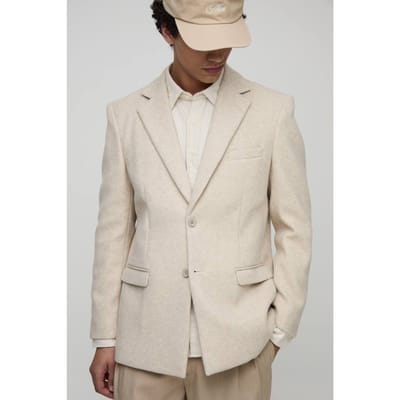 Relaxed Fit Melton Single Breasted Blazer | Ecru | Size 44
