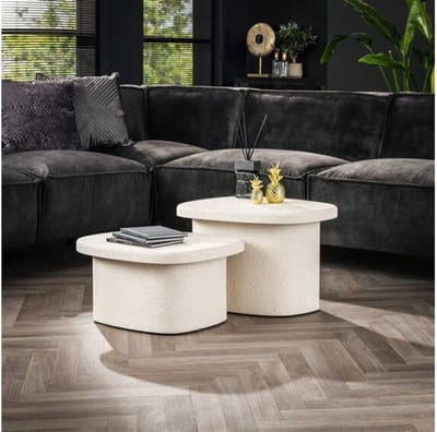 Meubelplaats Salontafel Sienna set van 2 marmer composiet wit - moderne look - organische vorm