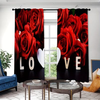 2 stuks New Moon Roos Bloem Mode Gordijn Huisdecoratie Gordijnen 3D Digitaal Printen Tunnelgordijnen Woonkamer Decor W50xH130(CM)x2PCS-Grommet Top