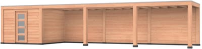 Douglas overkapping, 1200 x 300, met schuur en achterwand, Westwood Modern Plus