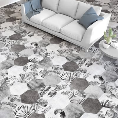 Antislip vloerstickers met beschermlaag - Tropisch zeshoekig vloerdesign - 1 sticker van 60x100 cm