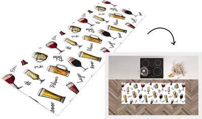Keukenloper - Loper keuken - Bier - Glazen - Patroon - 150x50 cm - Keukenloper vinyl