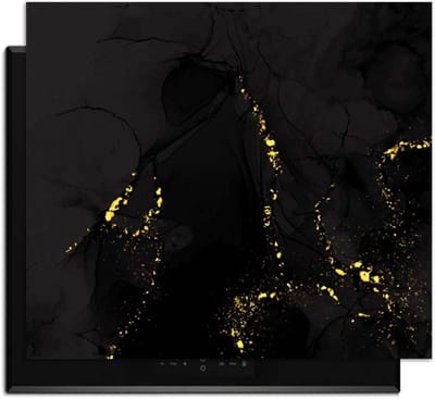 KitchenArt - Black Marble Gold – Inductie Beschermer - 52x35 cm - Kookplaat Beschermer - Luxe Afdekplaat Inductieplaat - Anti-slip & Oprolbaar - Beschermmat Inductiekookplaat