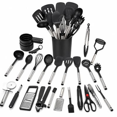 ITRONIQ 40-Delige Keukengerei Set - Complete Keukenhulp Set Met Spatels Gardes en Maatbekers - Voor Koken en Bakken - Zwart