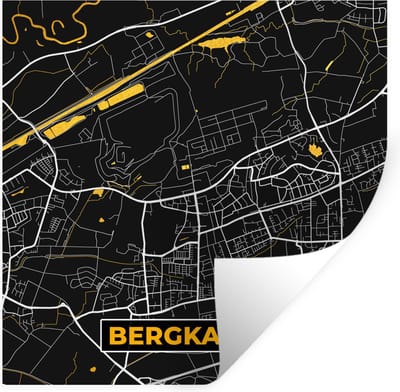 Muurstickers - Sticker Folie - Duitsland – Black and Gold – Bergkamen – Stadskaart – Kaart – Plattegrond - 100x100 cm - Plakfolie - Muurstickers Kinderkamer - Zelfklevend Behang XXL - Zelfklevend behangpapier - Stickerfolie